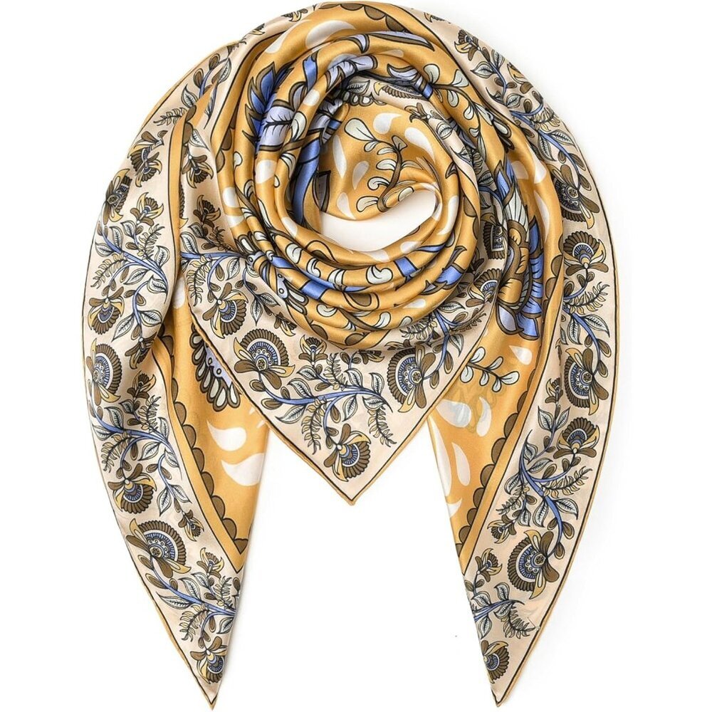 Mulberry Silk Yellow-8 Scarf 43 Inch L Square Shawl Womens Oversized Headband